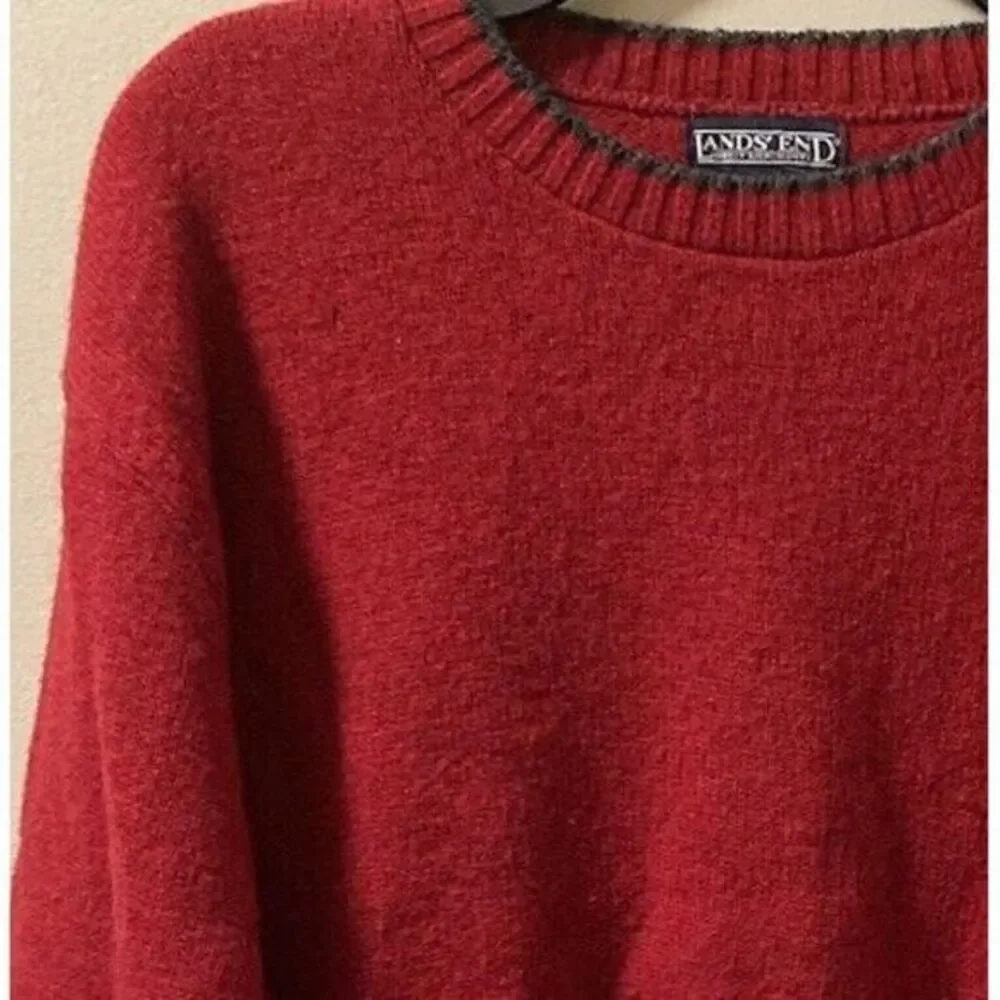 Vintage Lands End Sweater Y2K Red 100% Wool Crewneck Size‎ XL 90s USA Grunge - Picture 8 of 9